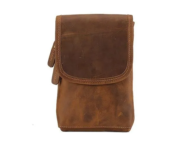 Cool Brown Leather Mens Belt Pouch Mini Shoulder Bag Waist Bags For Men