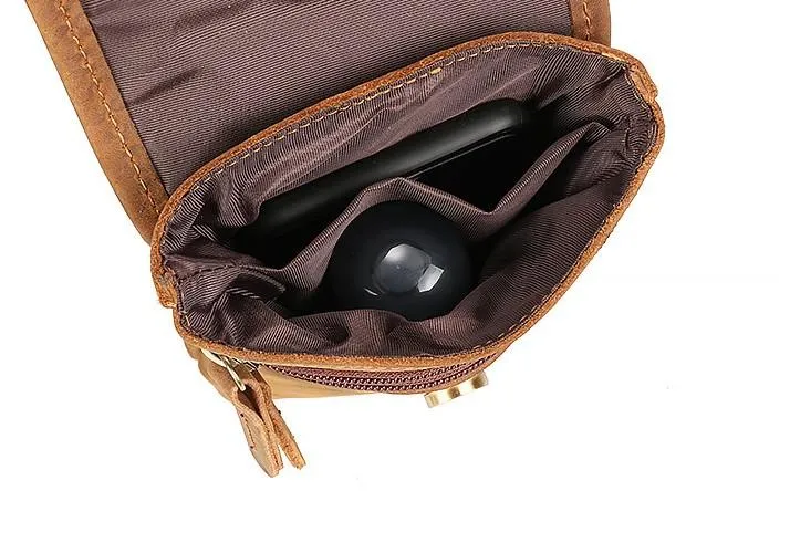 Cool Brown Leather Mens Belt Pouch Mini Shoulder Bag Waist Bags For Men