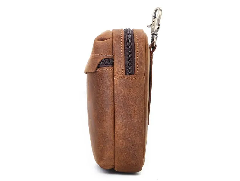 Cool Brown Leather Men's Cell Phone Holster Brown Belt Bag Waist Bag Belt Pouch For Men
