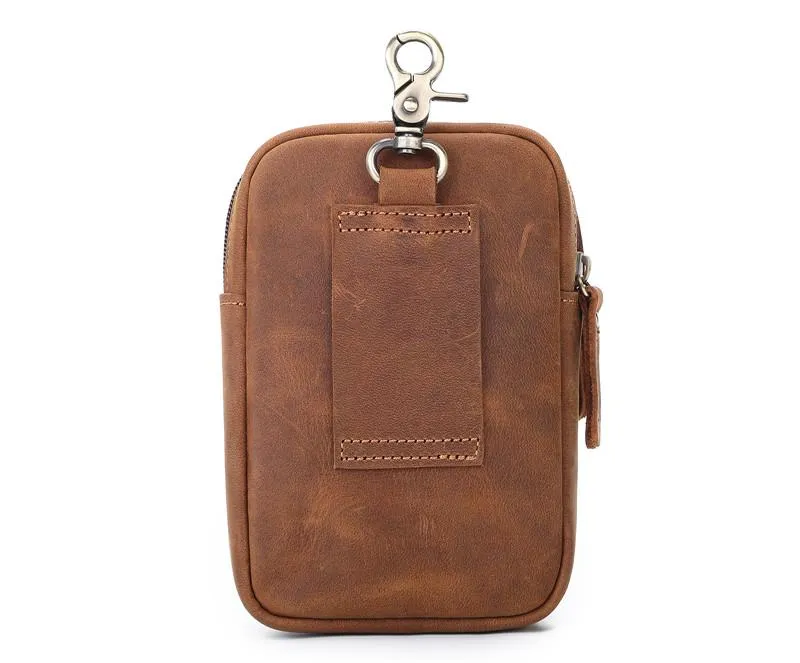 Cool Brown Leather Men's Cell Phone Holster Brown Belt Bag Waist Bag Belt Pouch For Men