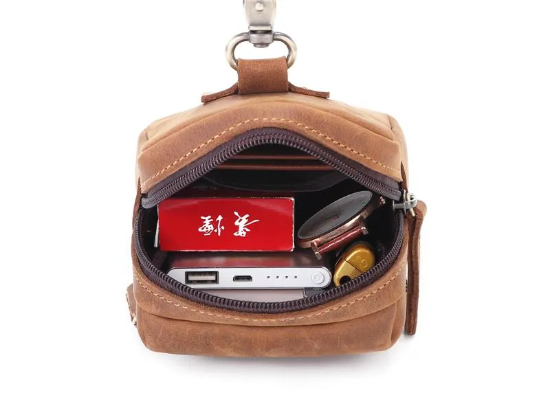 Cool Brown Leather Men's Cell Phone Holster Brown Belt Bag Waist Bag Belt Pouch For Men