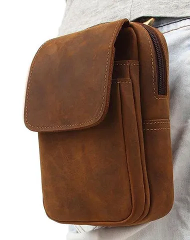 Cool Brown Leather Men's Cell Phone Holster Brown Belt Bag Waist Belt Pouch For Men