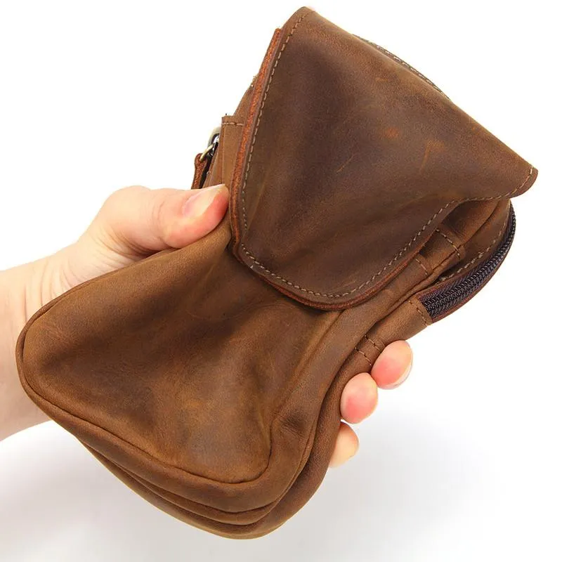 Cool Brown Leather Men's Cell Phone Holster Brown Belt Bag Waist Belt Pouch For Men