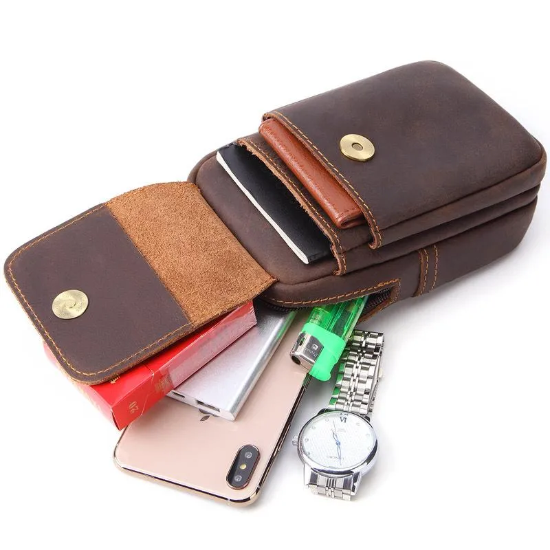 Cool Brown Leather Men's Cell Phone Holster Brown Belt Bag Waist Belt Pouch For Men