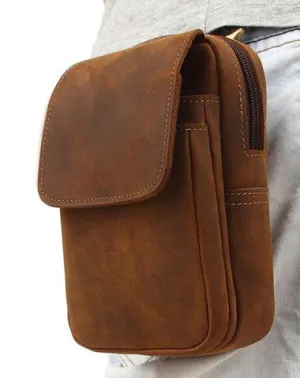 Cool Brown Leather Men's Cell Phone Holster Brown Belt Bag Waist Belt Pouch For Men