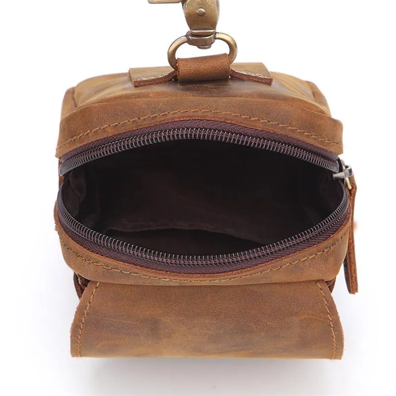 Cool Brown Leather Men's Cell Phone Holster Brown Belt Bag Waist Belt Pouch For Men
