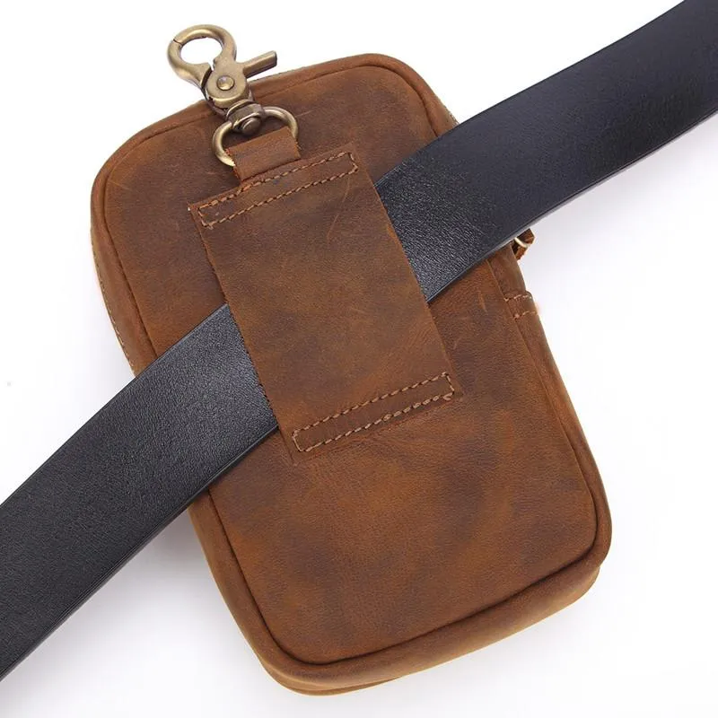 Cool Brown Leather Men's Cell Phone Holster Brown Belt Bag Waist Belt Pouch For Men