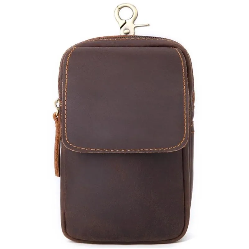 Cool Brown Leather Men's Cell Phone Holster Brown Belt Bag Waist Belt Pouch For Men