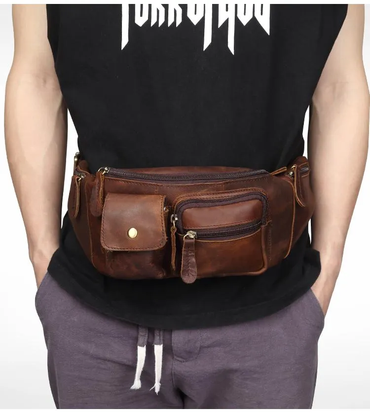 Cool Brown LEATHER MENS FANNY PACK BUMBAG Vintage WAIST BAGS FOR MEN