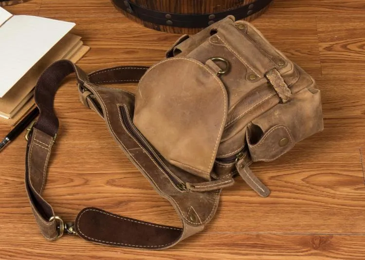 Cool Brown Leather Mens Fanny Pack Khaki Waist Bags Belt Tool Bag Hip Pack Belt Bag Bumbag for Men