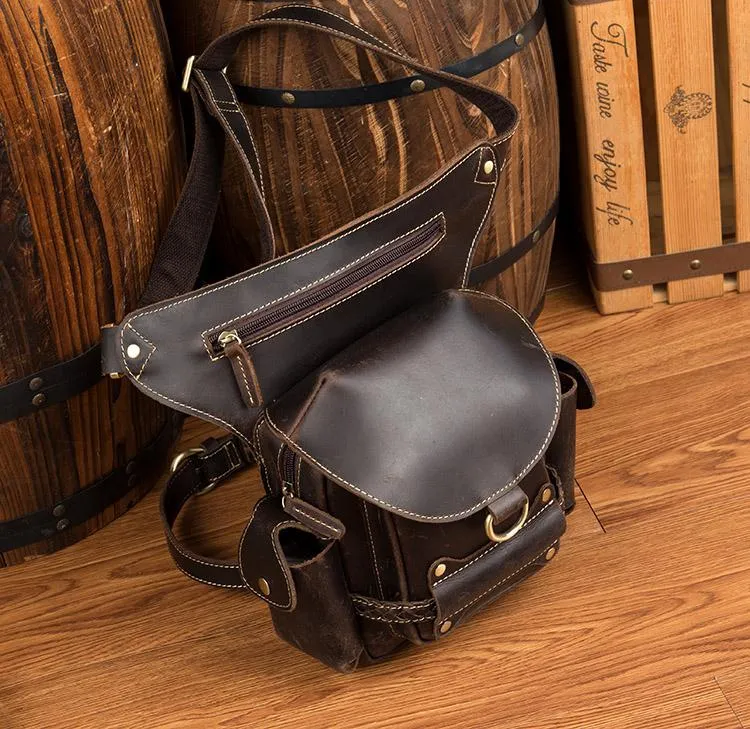Cool Brown Leather Mens Fanny Pack Khaki Waist Bags Belt Tool Bag Hip Pack Belt Bag Bumbag for Men