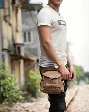 Cool Brown Leather Mens Fanny Pack Khaki Waist Bags Belt Tool Bag Hip Pack Belt Bag Bumbag for Men