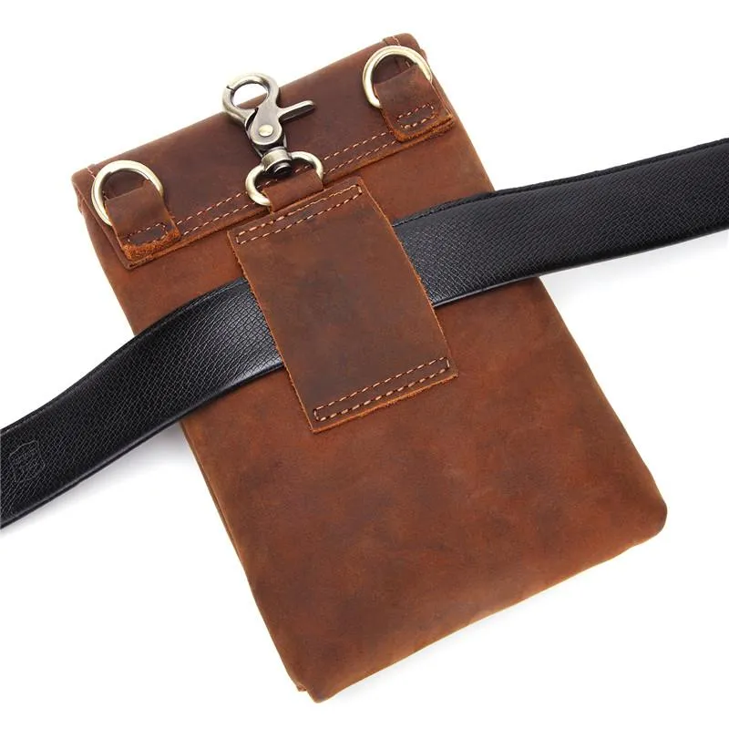 Cool Brown Leather Mens Mini Shoulder Bag Waist Belt Pouch Belt Bags For Men