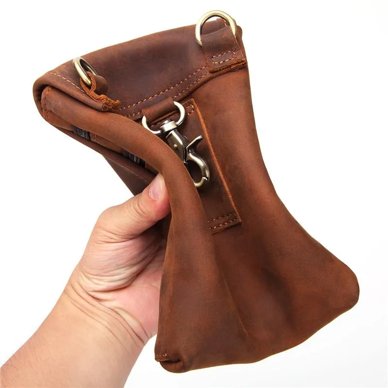 Cool Brown Leather Mens Mini Shoulder Bag Waist Belt Pouch Belt Bags For Men