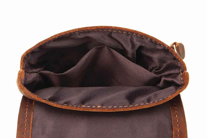 Cool Brown Leather Mens Mini Shoulder Bag Waist Belt Pouch Belt Bags For Men