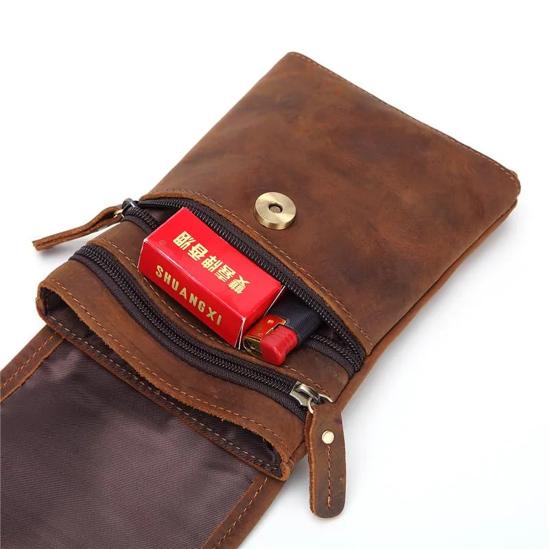 Cool Brown Leather Mens Mini Shoulder Bag Waist Belt Pouch Belt Bags For Men