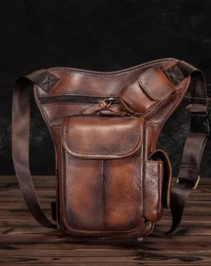 Cool Brown Leather Men's Waist Bag Phone Holster Shoulder Bag Mini Side Bag Belt Pouch For Men