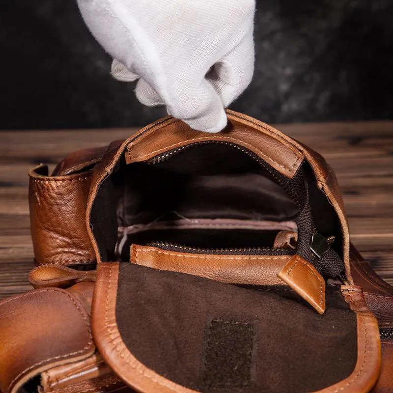 Cool Brown Leather Men's Waist Bag Phone Holster Shoulder Bag Mini Side Bag Belt Pouch For Men
