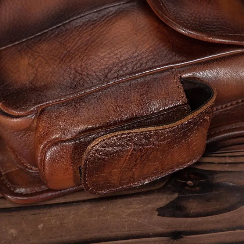 Cool Brown Leather Men's Waist Bag Phone Holster Shoulder Bag Mini Side Bag Belt Pouch For Men