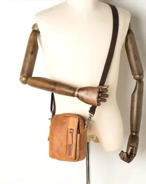 Cool Brown Leather Waist Bag Belt Pouch Small Side Bag Messenger Bag Courier Bags for Men