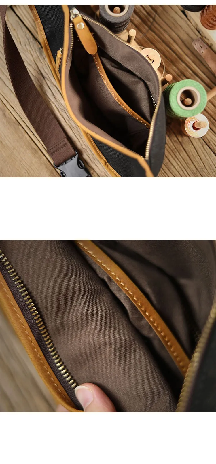 Cool Canvas Leather Mens Chest Bag Green Waist Bag Fanny Pack Hip Bag Bum Pack For Men