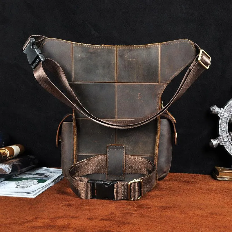 Cool Dark Brown Leather Mens Drop Leg Bag Belt Pouch Waist Bag Small Shoulder Bag For Men