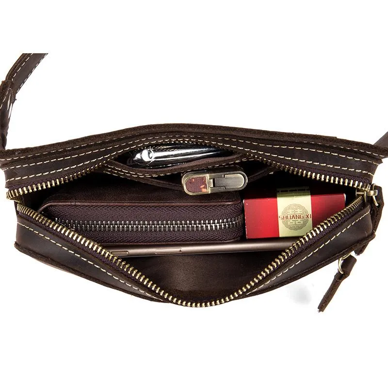 Cool Dark Brown Leather Mens Fanny Pack Waist Bag Hip Pack Belt Bags Bumbags for Men