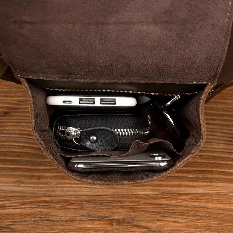 Cool Dark Brown Leather Small Side Bag Waist Bag Messenger Bags Fanny Pack for Men