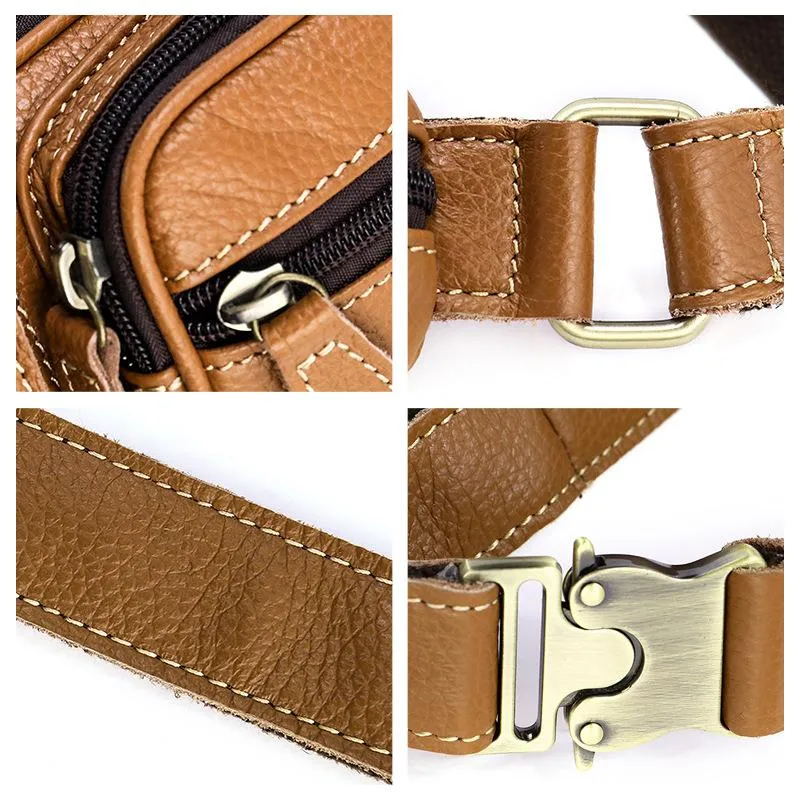 Cool Leather Brown Men's Fanny Pack Black Waist Bag Hip Pack For Men