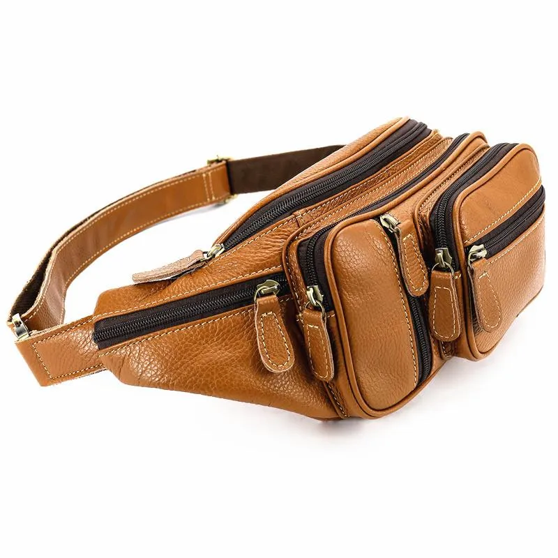 Cool Leather Brown Men's Fanny Pack Black Waist Bag Hip Pack For Men
