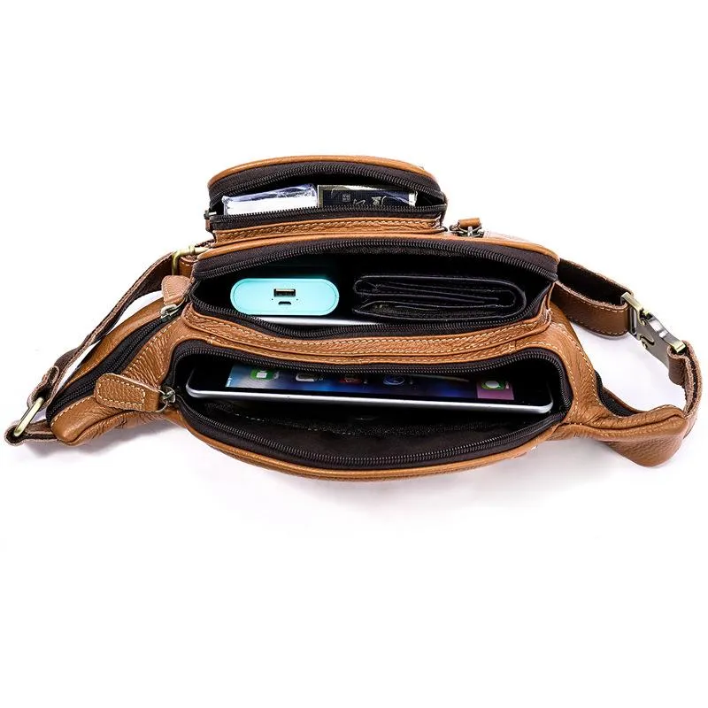 Cool Leather Brown Men's Fanny Pack Black Waist Bag Hip Pack For Men