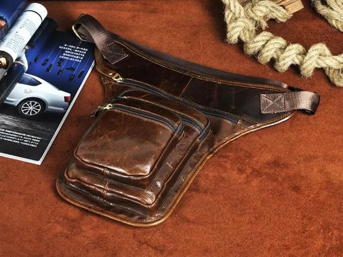 Cool Leather Drop Leg Bag Belt Pouch Mens Waist Bag Shoulder Bag for Men