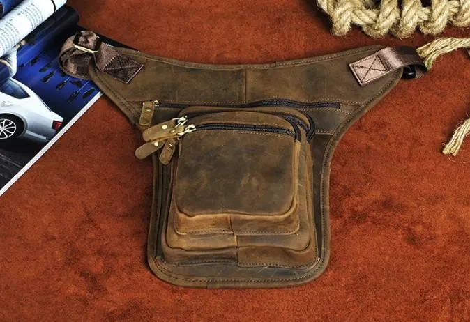 Cool Leather Drop Leg Bag Belt Pouch Mens Waist Bag Shoulder Bag for Men