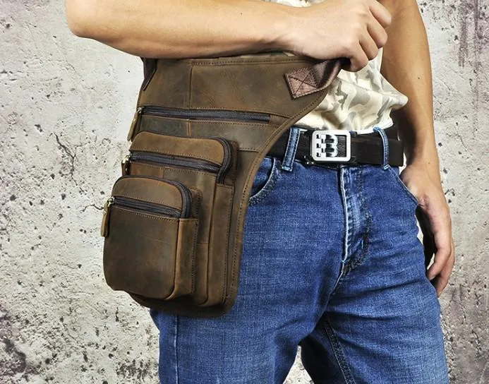 Cool Leather Drop Leg Bag Belt Pouch Mens Waist Bag Shoulder Bag for Men