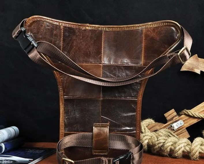 Cool Leather Drop Leg Bag Belt Pouch Mens Waist Bag Shoulder Bag for Men