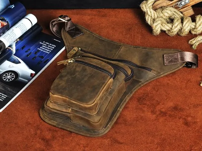Cool Leather Drop Leg Bag Belt Pouch Mens Waist Bag Shoulder Bag for Men