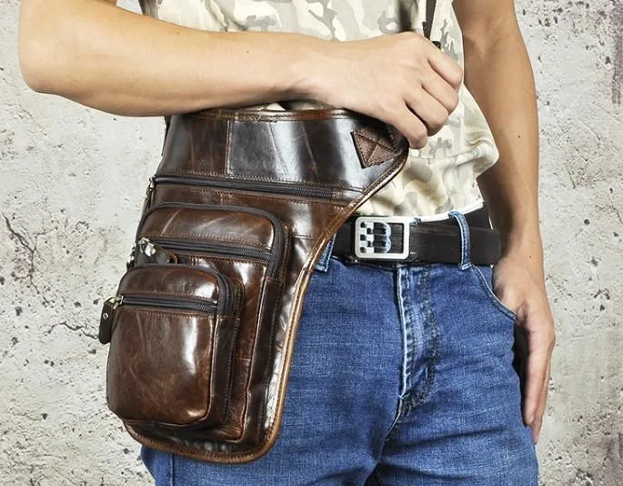 Cool Leather Drop Leg Bag Belt Pouch Mens Waist Bag Shoulder Bag for Men