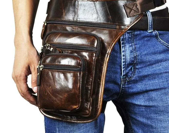 Cool Leather Drop Leg Bag Belt Pouch Mens Waist Bag Shoulder Bag for Men