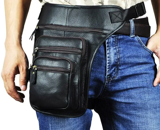 Cool Leather Drop Leg Bag Belt Pouch Mens Waist Bag Shoulder Bag for Men