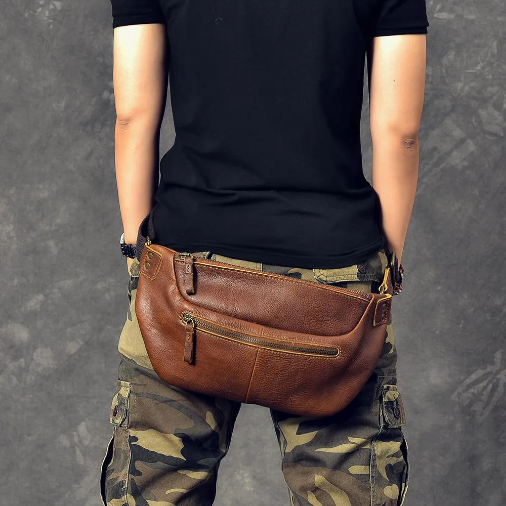 Cool Leather Mens 8" Large Brown Fanny Pack Waist Bag Hip Bag Chest Bag for Men