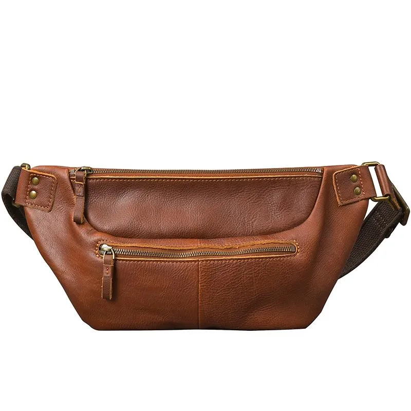 Cool Leather Mens 8" Large Brown Fanny Pack Waist Bag Hip Bag Chest Bag for Men