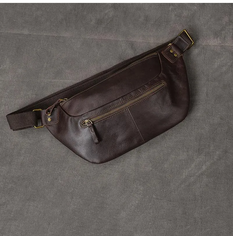 Cool Leather Mens 8" Large Brown Fanny Pack Waist Bag Hip Bag Chest Bag for Men