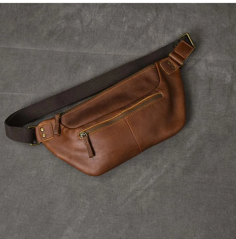 Cool Leather Mens 8" Large Brown Fanny Pack Waist Bag Hip Bag Chest Bag for Men