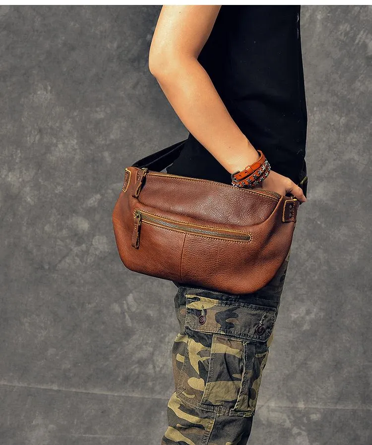 Cool Leather Mens 8" Large Brown Fanny Pack Waist Bag Hip Bag Chest Bag for Men