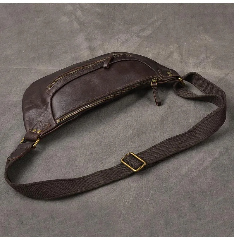 Cool Leather Mens 8" Large Brown Fanny Pack Waist Bag Hip Bag Chest Bag for Men
