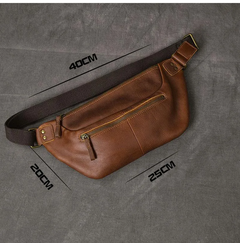 Cool Leather Mens 8" Large Brown Fanny Pack Waist Bag Hip Bag Chest Bag for Men