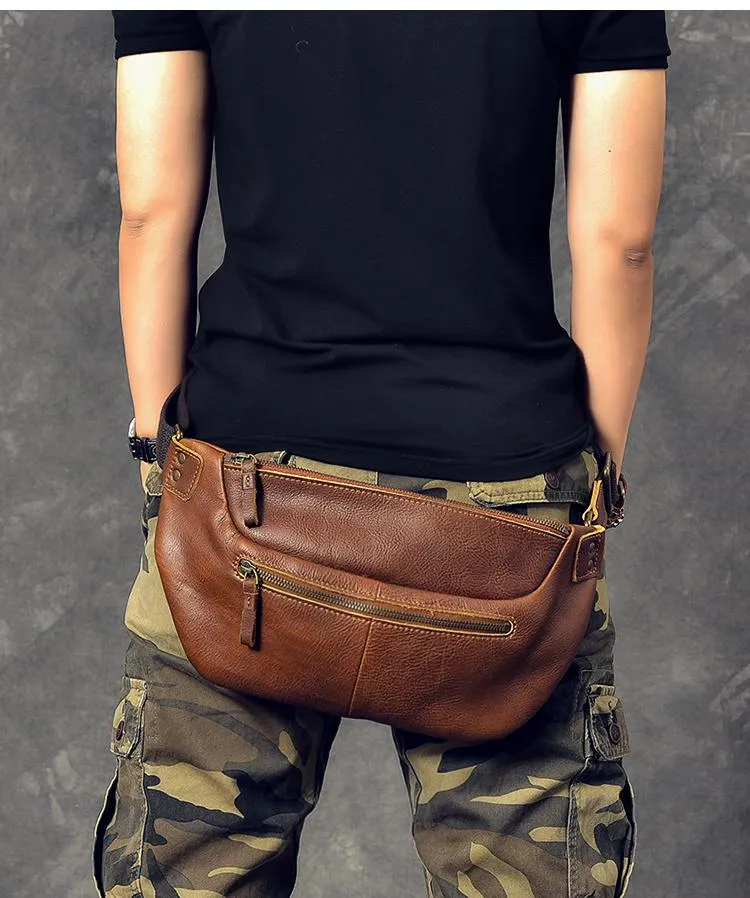 Cool Leather Mens 8" Large Brown Fanny Pack Waist Bag Hip Bag Chest Bag for Men