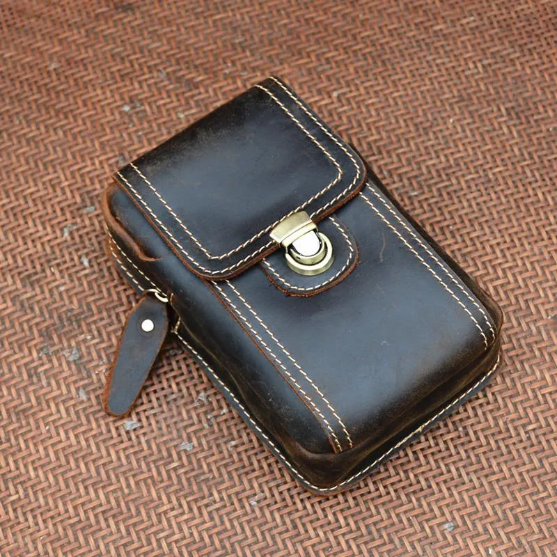 Cool Leather Men's Cell Phone Holster Belt Pouch Belt Bag Waist Bag For Men