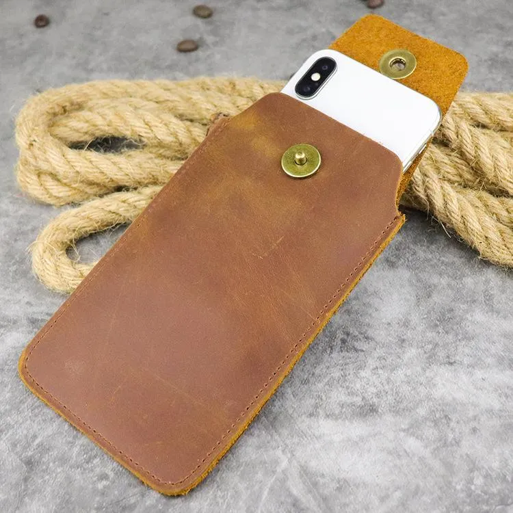Cool Leather Men's Slim Cell Phone Holster Phone Holster Waist Belt Bag Belt Pouch For Men