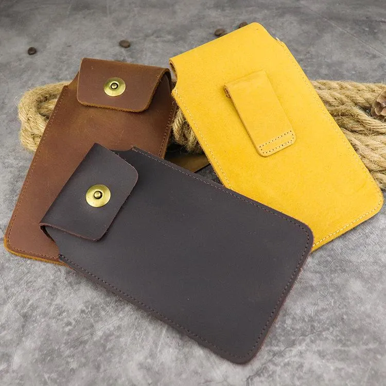 Cool Leather Men's Slim Cell Phone Holster Phone Holster Waist Belt Bag Belt Pouch For Men
